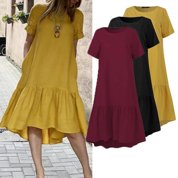 Women Ruffle Sundress with Pockets Short Sleeve Midi Dress Tailor Made