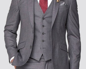 Gray Wedding Tailored Suit Men's Suit 3 Pieces Casual Business Groomsmen Lapel Tuxedos Blazer Pant Vest Waistcoat Office wear Custom made