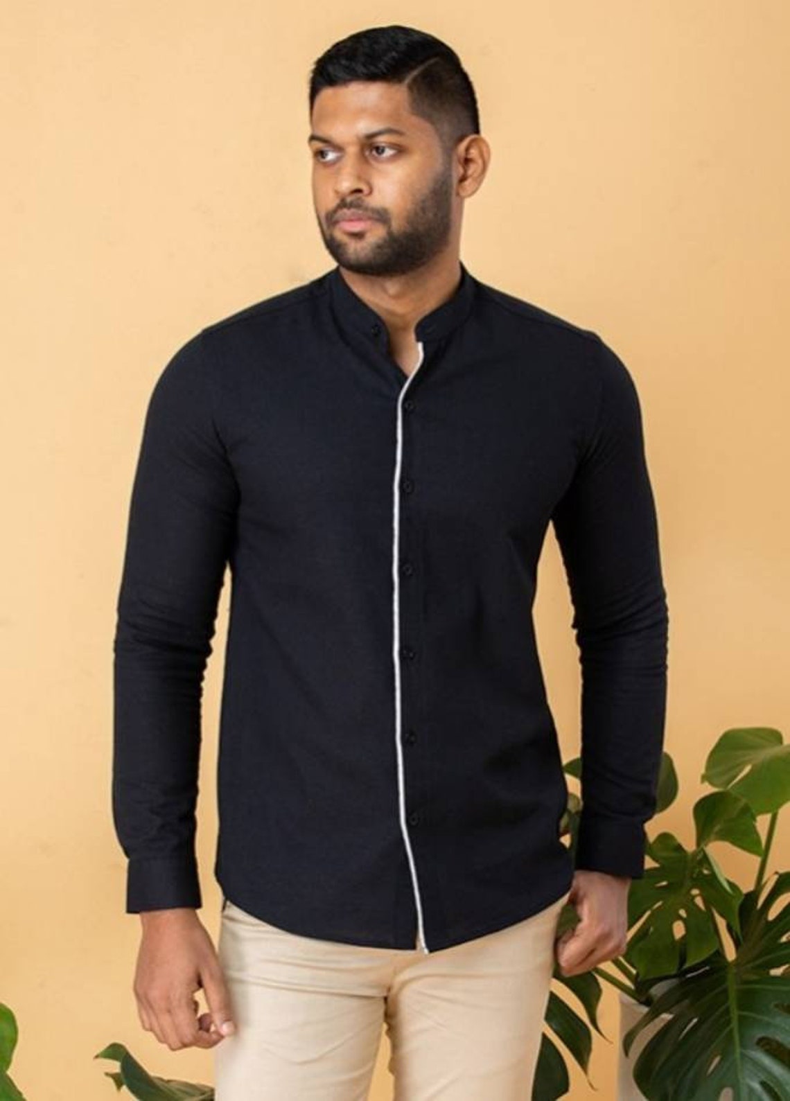 Men's black Linen Shirt Long Sleeve Casual formal wear Etsy