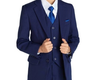 Boys Slim Fit Suit 6 Pieces Blazer, Waistcoat, Trouser, White Shirt, Tie and Pocket Square Made to  Measure