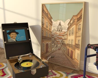 Streets of Lisbon Art Print - Vintage Portugal Travel Poster