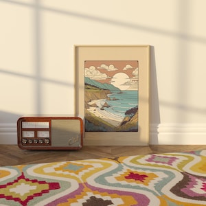 Big Sur California Art Print – Retro Coastal Travel Poster | California Cliffs Wall Decor, Monterey Coast Gift