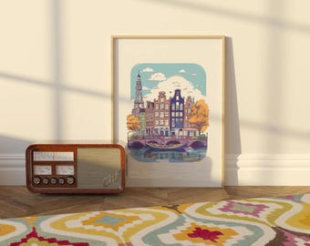 Amsterdam Art Print - Vibrant & Modern Canal Cityscape Wall Decor
