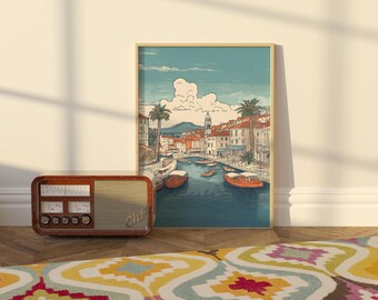 Croatia Coast Art Print -  Retro Adriatic Seaside Wall Decor