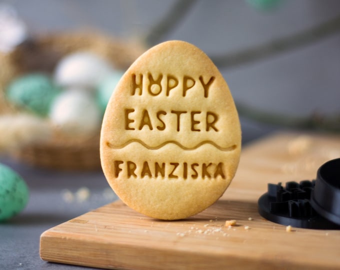 Keksstempel Hoppy Easter | Keksausstecher Ostern personalisiert mit Name | Plätzchenstempel | Ostergeschenk | Gastgeschenk Ostern| Tischdeko