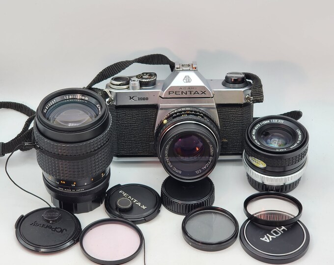 Pentax K1000 SLR 35mm Film Camera Outfit W/ 3 Lenses Etsy