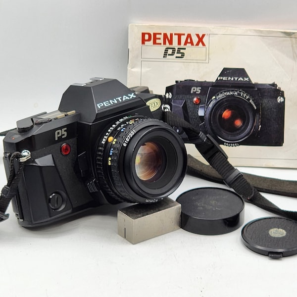 Pentax P5 P50 35mm Film Camera with SMC 50mm f2 1:2 Lens, Caps, Strap and Instructions