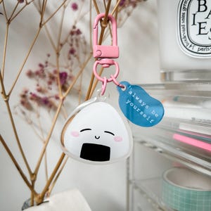 Always be Yourself - onigiri double charm keychain | cute double design acrylic keyring, front side epoxy coated, mindful stationery