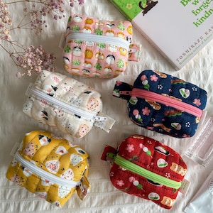 Cute Japanese Mini Quilted Pouch | japan cotton print, handmade mini boxy pouch, travel zipper bag, mindful gifts for her or bestfriend