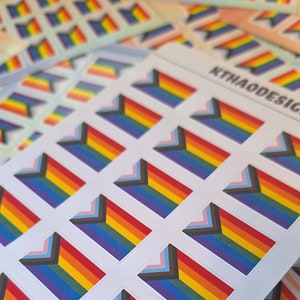 Progress Pride Flag Sticker Sheet | Glossy, Matte, Vinyl Sticker | Kiss Cut | for Laptop, Water Bottle, Bullet Journal, Agenda, Car, Window