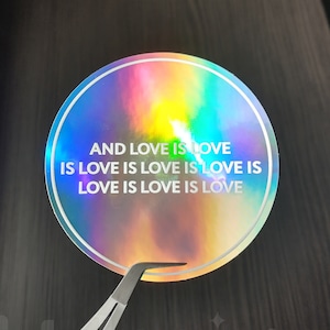 Holographische Love is Love Aufkleber | Holographische Sticker | sterben Schnitt | Wasserdicht für Laptop, Wasserflasche, Journal, Agenda, Autofenster