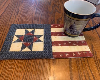 Patriotic Flag Style Mug Rug - Measures 12 inches by 7 inches