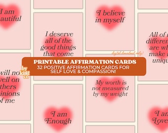 Afdrukbare bevestigingskaarten voor zelfliefde | 32 positieve affirmatiekaarten voor vrouwen | Zelfzorgcadeau | Bevestiging zelfliefdekaarten