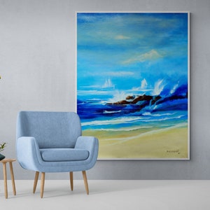 Ocean wave painting, Landscape Beach Ocean Art   Extra Large  Art Abstract Oil Painting wall decor acrylic
