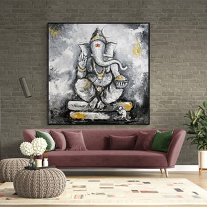textured Ganesha painting ,divine Ganesha , white grey Ganesha painting , lord Ganesha wall art, Vidic art  original Ganpati painting