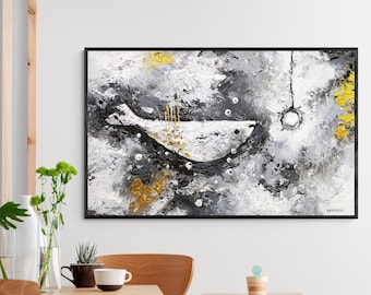 fishing wall art, wall decor,  painting on canvas, home decor , abstract paintings, fish painting original, fish decor black and white