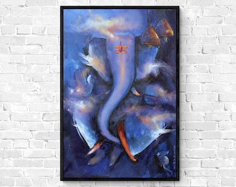 Pintura moderna de Ganesha, arte acrílico del dios indio sobre lienzo