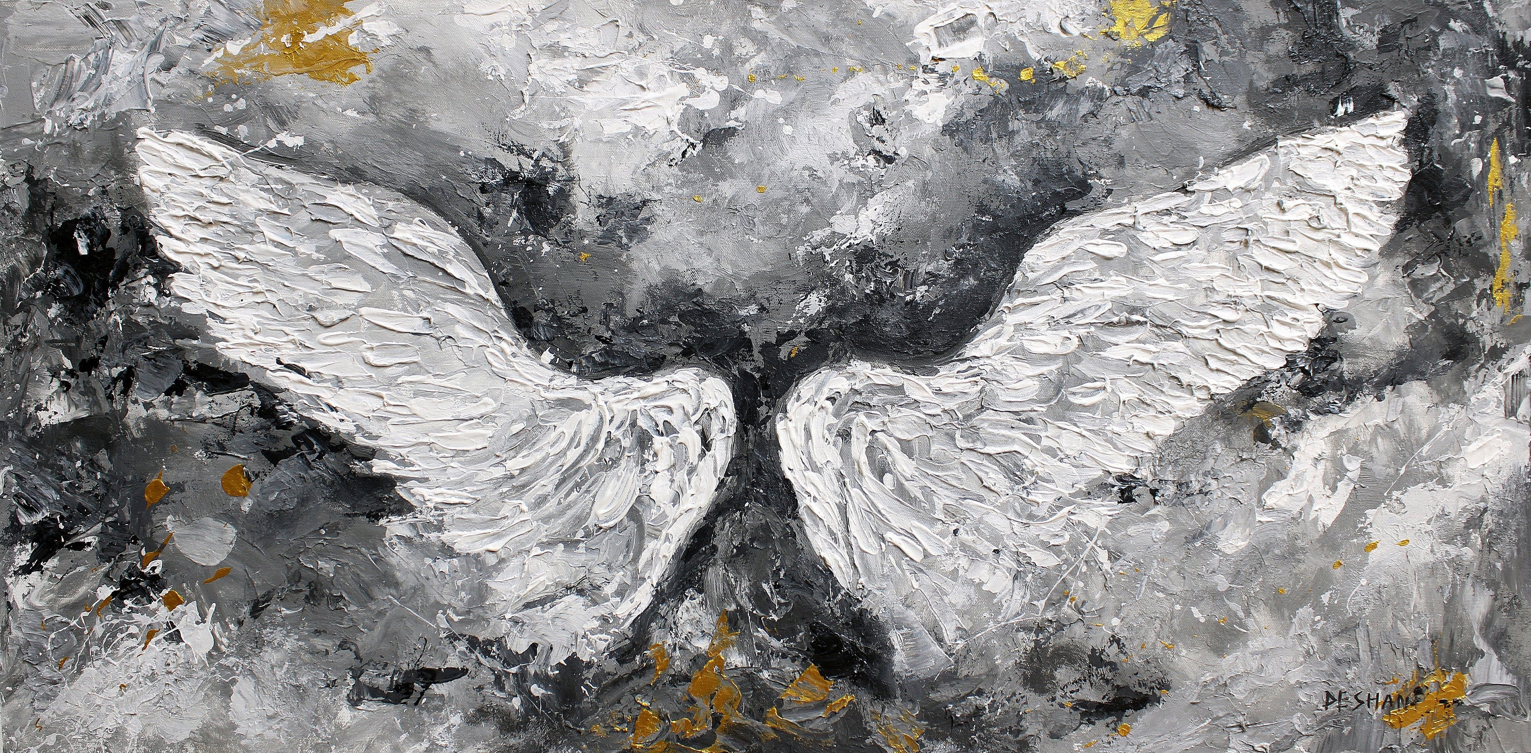 Heavy Textured Angel Wings Large Original Oil Painting on Canvas Gray ...