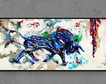 painting animal bull, office painting, bull painting on canvas,  original OX artwork, textured abstract bull painting on canvas,