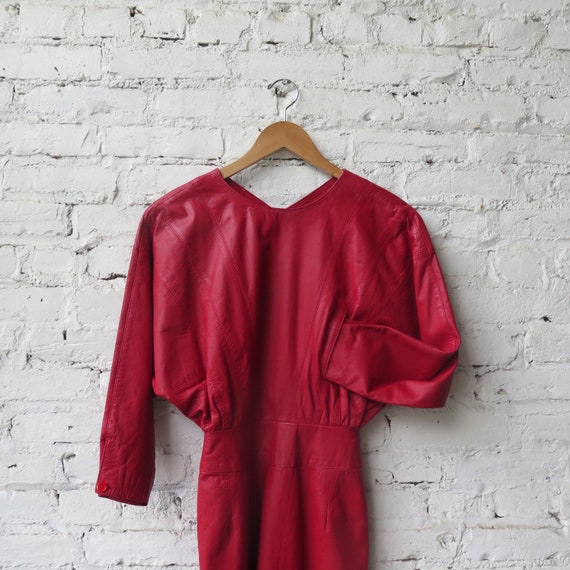 1980s Red Leather Dress - image 3