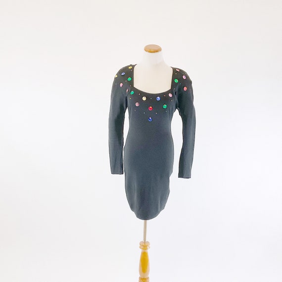 Ultimate 80s Black dress with colorful sparkly rh… - image 1