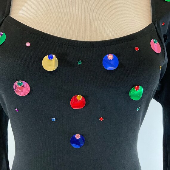 Ultimate 80s Black dress with colorful sparkly rh… - image 4