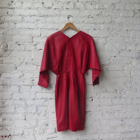 1980s Red Leather Dress - image 1