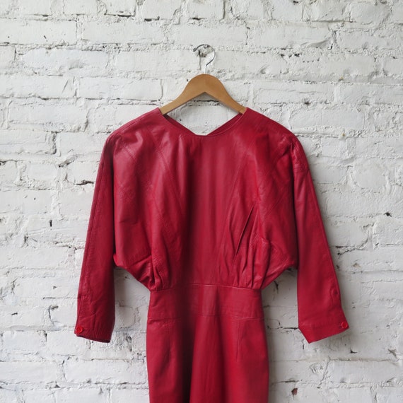 1980s Red Leather Dress - image 8