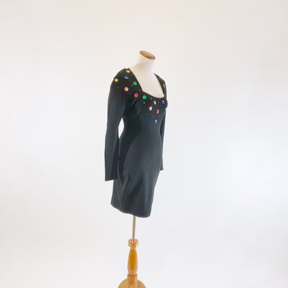 Ultimate 80s Black dress with colorful sparkly rh… - image 2