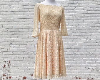 1960 Peach Lace Party Dress