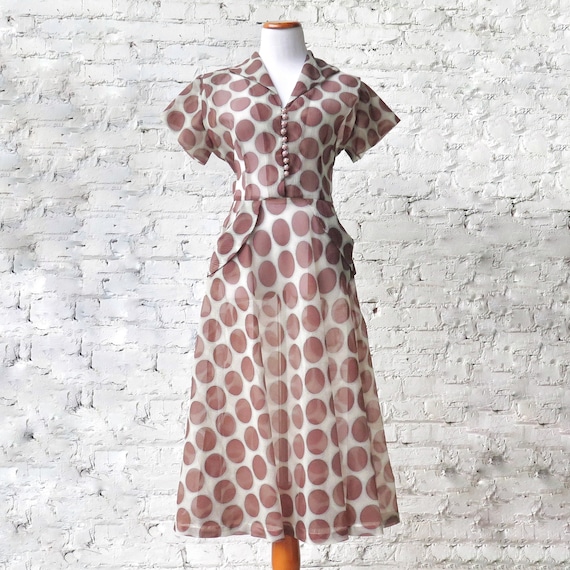 1940s Sheer Polka Dot Day Dress - image 1