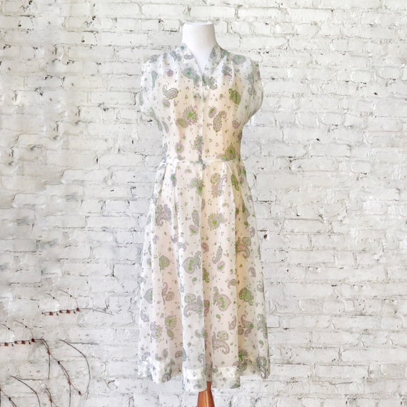 1950s Sheer Crepe Chiffon Day Dress - image 1