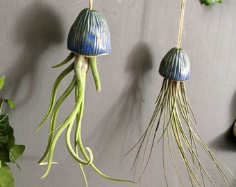 Ceramic Air Plant Holder Jellyfish Hanging Decoration Handmade Gift | Tillandsia Indoor Plant Holder Hanging Ceramic Jellyfish Gift