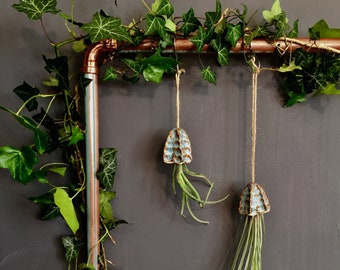 Soporte para plantas de aire de cerámica, decoración colgante de medusas, regalo hecho a mano | Titular de la planta de interior Tillandsia colgante regalo de medusas de cerámica