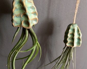 Ceramic Air Plant Holder Jellyfish Hanging Decoration Handmade Gift | Tillandsia Indoor Plant Holder Hanging Ceramic Jellyfish Gift