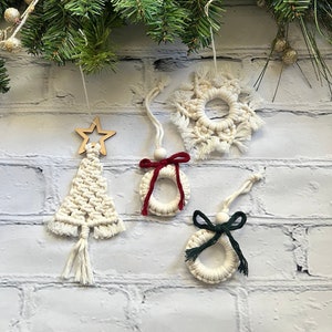Macrame Ornament Set | Snowflake Ornament | Wreath Ornament | Christmas Tree Ornament | Macrame Christmas | Boho Ornament | Stocking Stuffer