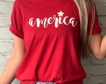 America Tee | Fourth of July T-shirt | Memorial Day Shirt | Stars and Stripes | Boho Summer Shirt | America Shirt | July 4th Clothing