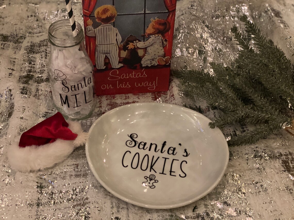 Santa's Milk Glass and Cookies Plate Set Custom Vinyl Etsy