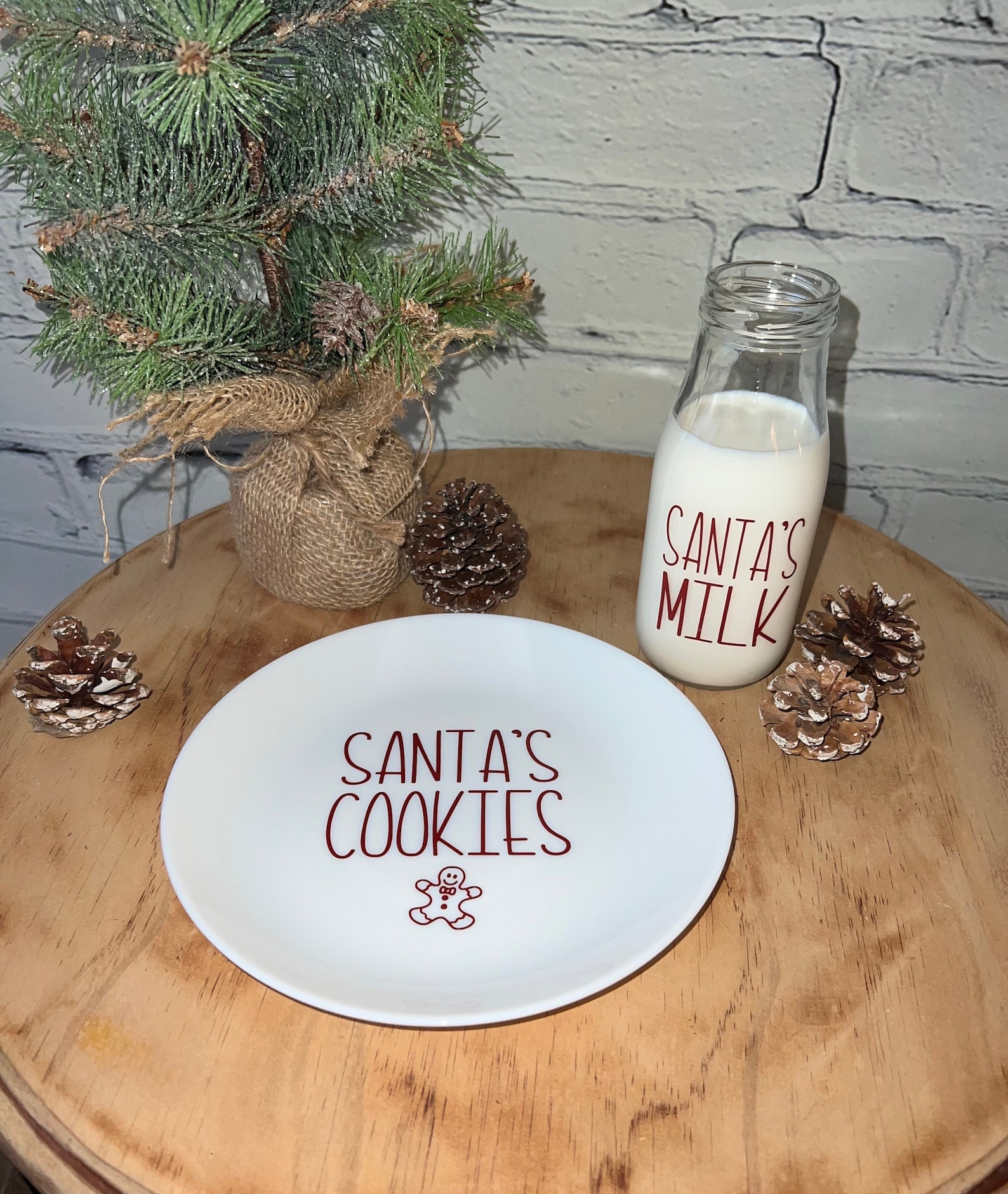 Santa's Cookies and Milk Set Santa's Milk Glass Santa's Cookie Plate