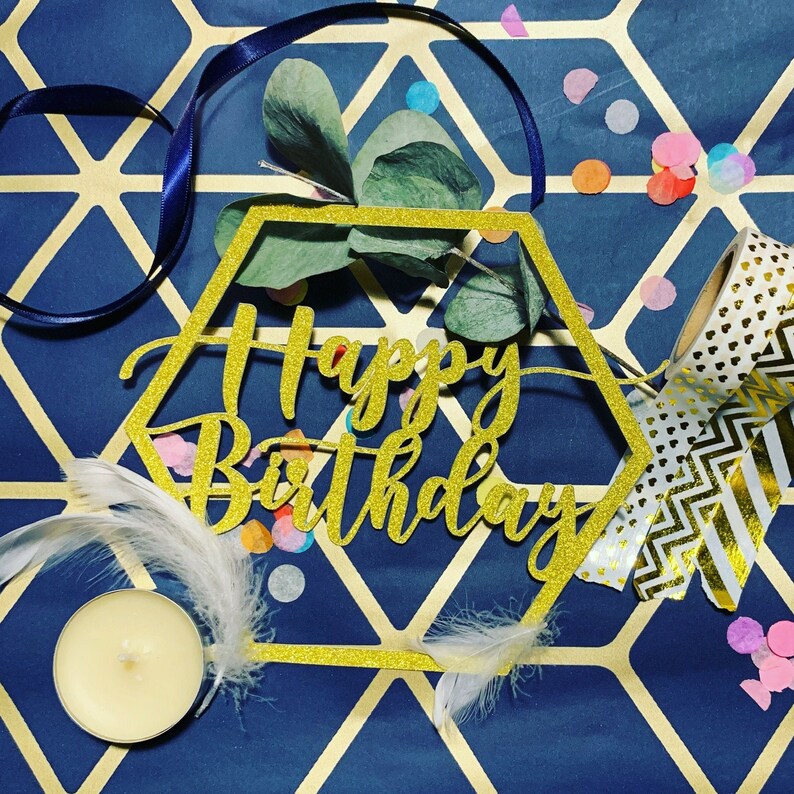 Sechseck Geburtstag Kuchen Topper Glitzer-Karte | Etsy