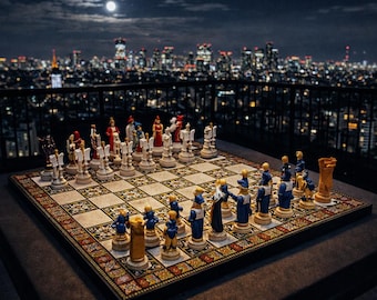 Ottoman Style Chess Set Foldable Mosaic Board Hand Painted Pieces Luxury Historical Chess Game Gift