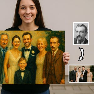 Benutzerdefinierte Gedenkmalerei Geschenk, fügen Sie dem Foto eine geliebte Person hinzu, personalisiertes Ölgemälde-Design, kombinieren Sie Fotos von Kindern, Leinwandporträt