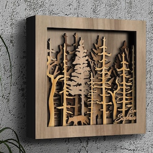 The Wild Forest - Handcrafted Seven Layers 3D Wooden Decoretive Wall Art, Laser Cut Artistic Shadow Box, Wooden Shadow Box, Art Gift