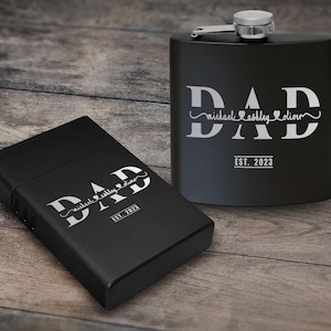 Set regalo con fiaschetta e scatola per sigarette incisa al laser personalizzata, fiaschetta personalizzata da 6 once, custodia per sigarette in metallo, il miglior regalo per papà