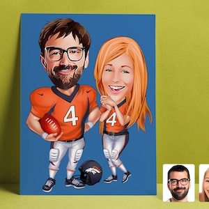 Personalized Family American Football Drawing, Couple Football Cartoon Drawing, American Football Drawing, Sports Gift, Family Gift