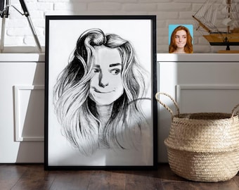 Personalized Charcoal Drawing, Custom Pencil Drawing, Charcoal Portrait Drawing, Gift for Her, Digital Art, Gif for Mom, Wall Art