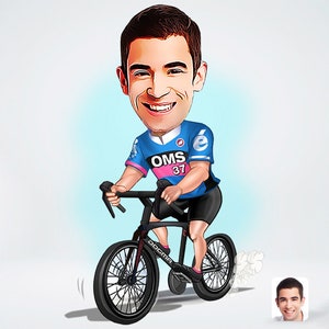 Cyclist with Personalized Caricature, Bicycle Rider Special Digital Design, Sports Special Gift, Bicycle Gift, Cyclist Gift
