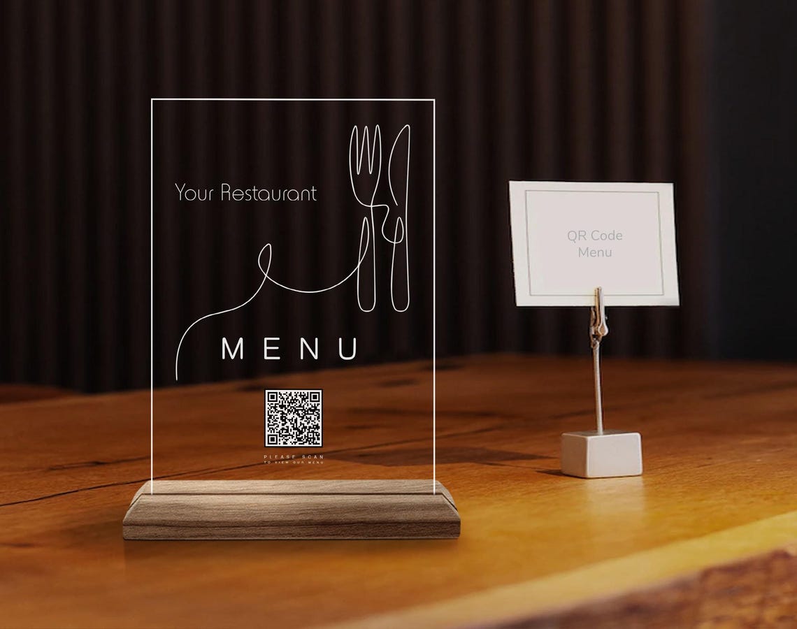 Custom Made QR Code Menu Sign, Custom Natural Wood and Acrylic ...