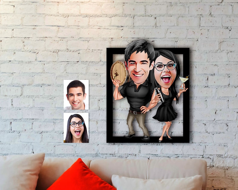Personalized Caricature Couple Wooden Wall Art Custom Etsy