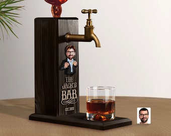 Personalized Embossed Name Wooden Whiskey Dispenser with Cartoon, Bar, Home Bar, Pub and Pub Shed, Wine, Vodka Dispenser, Whiskey Fountain